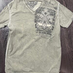 Raw State Shirt Mens 2XL Black Distressed V Neck Graphic Tee Braided stitching